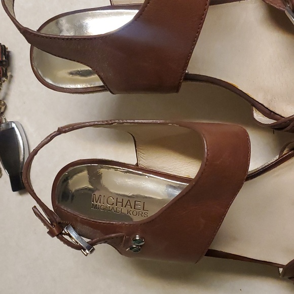 MICHAEL KORS Brown Leather Sandal Platform Wedges 11 - Picture 4 of 9